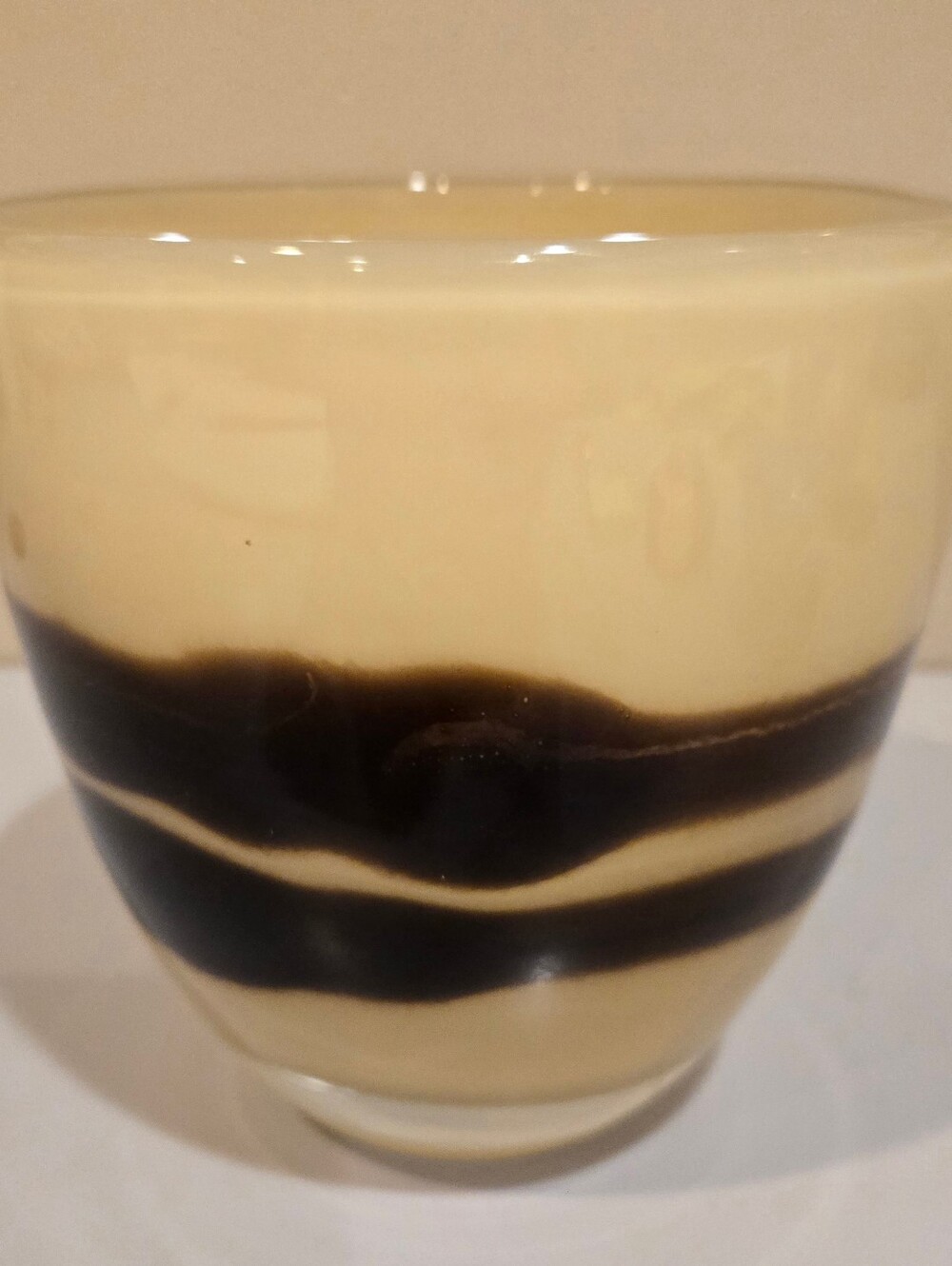 Vintage Murano Handblown Striped Glass Votive - Cream and Black